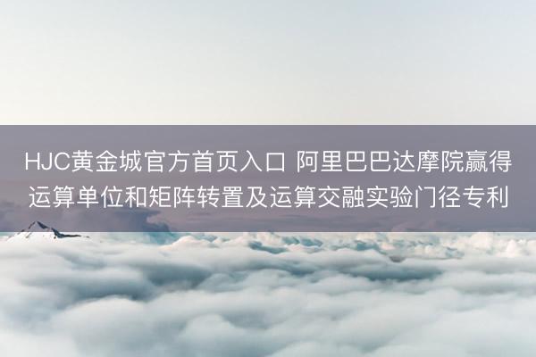 HJC黄金城官方首页入口 阿里巴巴达摩院赢得运算单位和矩阵转置及运算交融实验门径专利