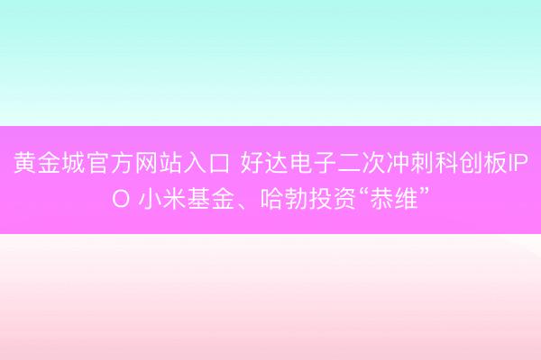 黄金城官方网站入口 好达电子二次冲刺科创板IPO 小米基金、哈勃投资“恭维”