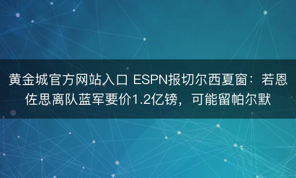 黄金城官方网站入口 ESPN报切尔西夏窗：若恩佐思离队蓝军要价1.2亿镑，可能留帕尔默